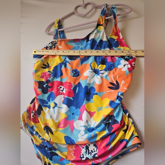 Aqua Eve-women'Blue and Orange Plus Size 20W One Piece Swimsuit with Halter Neck - Picture 2 of 5